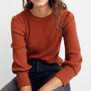 Madewell Brushed Rib Pleated Sleeve Top Size S